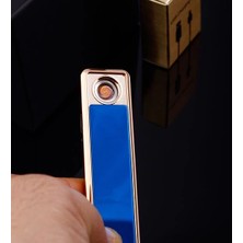 Eco Lounge Şık Görünümlü USB Şarjlı Rezistanslı Ince Slim Metal Çakmak (Mavi)