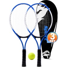 Empressco 3lü Set Deluxe 21 Inç Çocuk Genç Tenis Raketi Seti Çantalı Çocuk Tennis L2 53 cm Mavi 670