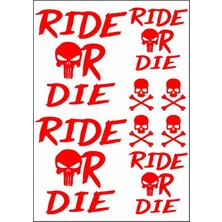 Belirtilmemiş A4 Sticker 124 Tek Paket Çoklu Sticker Ride Or Die Kırmızı