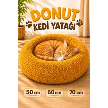 Empressco Donut Kedi Yatağı Peluş Kedi Minderi Yuvarlak Yumuşak Kedi Köpek Yatağı Hardal