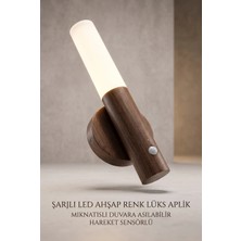 Eco Lounge Günışığı Şarjlı LED Ahşap Renk Duvar Aplik Hareket Sensörlü Kablosuz Lüks Lamba Modeli
