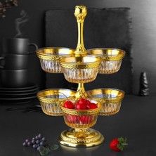 Empressco Gold Metal 6 Bölmeli 2 Katlı Servis Sunum Cam Çerezlik