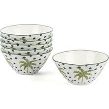 MIKASAMOOR Mikasa Moor 6'lı Palmiye Yeşil Mavi Kase Seti 12 cm