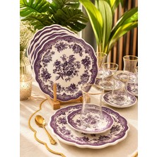 18 Parça Vintage Purple Pasta Çay Takımı Seti
