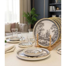 18 Parça Antik Gri Pasta Çay Takımı Seti