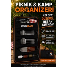 Piknik Kamp Organizer Çantası 30X50 cm Katlanabilir 5 Gözlü Çatal Kaşık Bıçak Düzenleyici