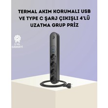 Astraltech Akım Korumalı Çoklu Priz 4’lü 2 USB 1 2500W Güçlü Tasarım