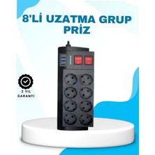 Astraltech Isıya Dayanıklı Termal Akım Korumalı 8'li Priz ve 3 USB Girişli Uzatma Kablosu