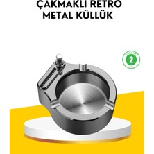 Astraltech Çakmaklı Küllük Paslanmaz Metal Yuvarlak Tasarım