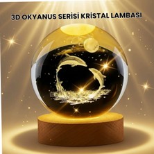 Astraltech Lazer Işlemeli Yunus Kristal Küre Sıcak Işıklı Ahşap Standlı