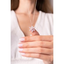 Kambo Papatya Taşlı 925 Ayar Gümüş Rose Kolye