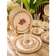 18 Parça Modern Regaria Pink Flower Pasta Çay Saati Seti