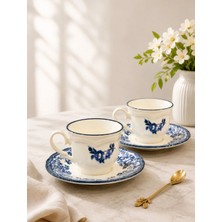 On Dekor 2 Kişilik Porselen Velour Navy Çay Fincanı