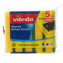 Astraltech Vileda Düz Hijyenik Bulaşık Süngeri, 5'li Ekonomik Paket, Yeşil