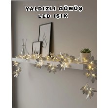 Astraltech Yaldızlı Gümüş Yaprak LED Işık Pilli Dekoratif Ortam ve Yılbaşı Aydınlatması