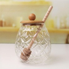 Astraltech Deconox Bambu Kapaklı Cam Bal Kavanozu – 350ML | Kaşıklı & Şık Sunum Kavanozu | Doğal Ahşap Kapaklı