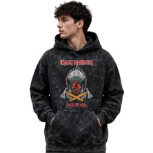 Sevbano Iron Maiden Rock Metal Müzik Grubu Baskılı Unisex Oversize Premium Yıkamalı Hoodie Sweatshirt