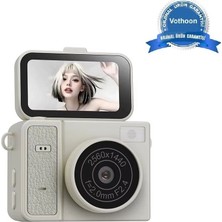 MiraLive 2k Mini Dijital Retro Video Kamera Flaşlı Dijital Vlog Mini Fotoğraf Makinesi Türkçe Menü Bej