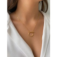CM Jewelry Çivi Desenli Gold Renk Çelik Kadın Kolye