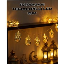 Astraltech Pilli Ramazan Işıkları Altın Renk Fener Figürlü LED Süsleme