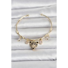 Pirinç Gold Renk Leopar Detaylı Charmlı Kadın Bileklik 5886 - PINVOX9704-4437