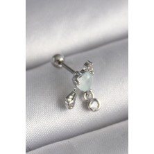 316L Çelik Gümüş Renk Beyaz Minelik Kalp Sallantı Zirkon Taş Detay Tragus Pier - PINVOX3839-7