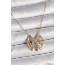 316L Çelik Gold Renk Zirkon Taşlı Vintage Model Kadın Kolye 5886 - PINVOX4109-4252