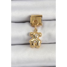 316L Çelik Sallantılı Zirkon Taşlı Ayıcık Model Gold Renk Nomination Charm 58 - PINVOX9982-9