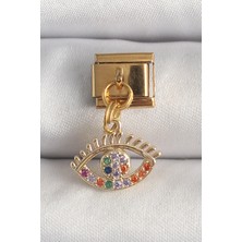 316L Çelik Gold Renk Sallantı Renkli Zirkon Taşlı Göz Model Nomination Charm 58 - PINVOX9636-9