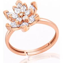 Harem Altın Gümüş Rose Beyaz Taşlı Lotus Çiçeği Kadın Yüzük