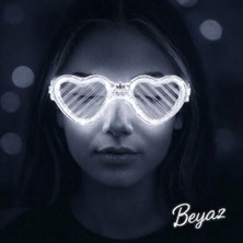 Ankaverse® Beyaz LED Işıklı Kalp Gözlük – 3 Modlu Parti & Glow Gözlüğü