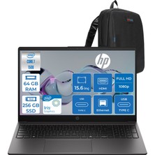 Hp 250R G10 Intel Core 7 150U  64GB 256GB SSD Intel Graphics Freedos 15.6" Fhd IPS 300NIT Kurumsal Taşınabilir Bilgisayar D80HTETF31 + Zetta Çanta