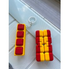Yk 3D Store 3D Tasarım Sarı Kırmızı Renkli Katlanabilir Stres Küpü ve Klavye Tuşlu Anahtarlık Seti / El Oyuncağı