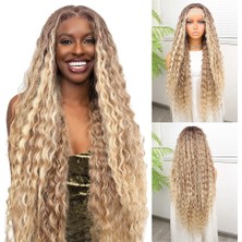 Esranın Dünyası Afro Dalga Kumral Balköpüğü Ombre ve Röfleli Fiber Sentetik Tül Peruk