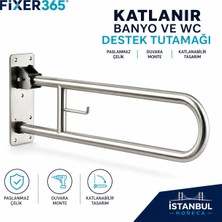 Fixer365 Yaşlı Hasta Engelli Paslanmaz Hareketli Mafsallı Wc Kağıtlıklı Klozet Yanı Tutunma Barı