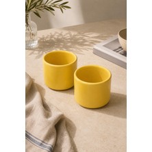 Beige & Stone 2'li Set Sarı Seramik Kupa 175 ml Minimal Kahve Kupası Çay Fincanı Espresso ve Türk Kahvesi Bardağı