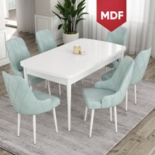 Canisa Concept Ram Serisi, MDF 80 x 132 cm Açılabilir Masa Takımı, Beyaz Masa 6 Sandalye