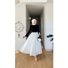 Salisburys Molly Nelly Kadın Vual Kumaş Kırışık Uzun Astarlı Etek