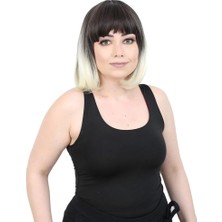 Esranın Dünyası Kısa Küt Perçemli Fiber Sentetik Peruk / Küllü Siyah / Platin Ombreli