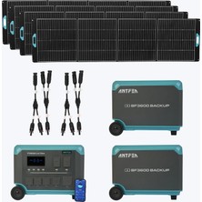 Antfea F3600 + 2 Adet BF3600 Yedek Batarya + 4 Adet 400W  Paneli + 2 Adet Paralelleme Kablosu [ 3.6 Kw / 12.3 Kwh / 1.6 Kw ]