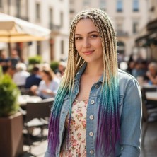 Esranın Dünyası Afrika Örgüsü ve Rasta Için Sentetik Ombreli / Platin / Turkuaz Mavi / Açık Mor
