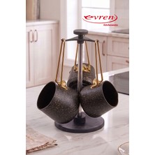 EVREN MUTFAK 4 Parça Gold Stone(Siyah) Granit Cezve Seti (350-600-750 ml Cezve + Stant)