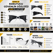 AZM El Aletleri Genel Iş Koruyucu Güvenlik Gözlüğü | Şeffaf Polikarbon Lens | Yan Korumalı | Hafif ve Ergonomik Iş Gözlüğü