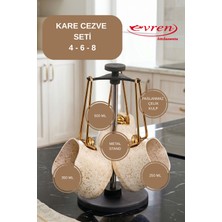 EVREN MUTFAK 4 Parça Cream(Krem) Kare Cezve Seti (250-350-500 ml Cezve + Stant)