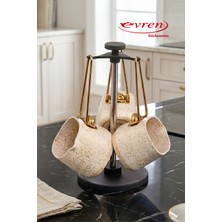 EVREN MUTFAK 4 Parça Cream(Krem) Granit Kare Cezve Seti (250-350-500 ml Cezve + Stant)
