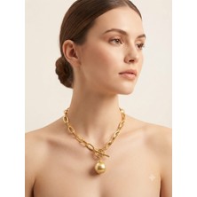 Gold Renk Top Figürlü Zincir Kolye - Modern Tasarım Şık Kadın Kolye