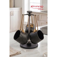 EVREN MUTFAK 4 Parça Black(Siyah) Granit Kare Cezve Seti (250-350-500 ml Cezve + Stant)