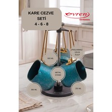 EVREN MUTFAK 4 Parça Cream(Krem) Kare Cezve Seti (250-350-500 ml Cezve + Stant)