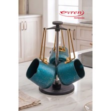 EVREN MUTFAK 4 Parça Green(Yeşil) Granit Kare Cezve Seti (250-350-500 ml Cezve + Stant)