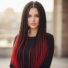Esranın Dünyası Afrika Örgüsü ve Rasta Için Sentetik Ombreli / Siyah / Koyu Kızıl / Açık Kızıl